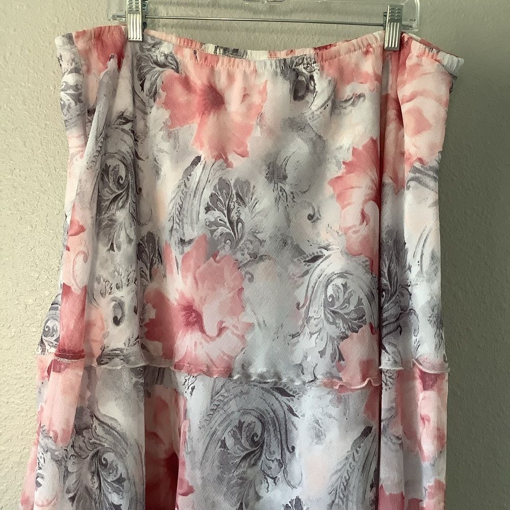 Vintage Y2K Floral Feminine Romantic Ruffle Boho Cottagecore Tier Midi Skirt XL - Picture 2 of 7